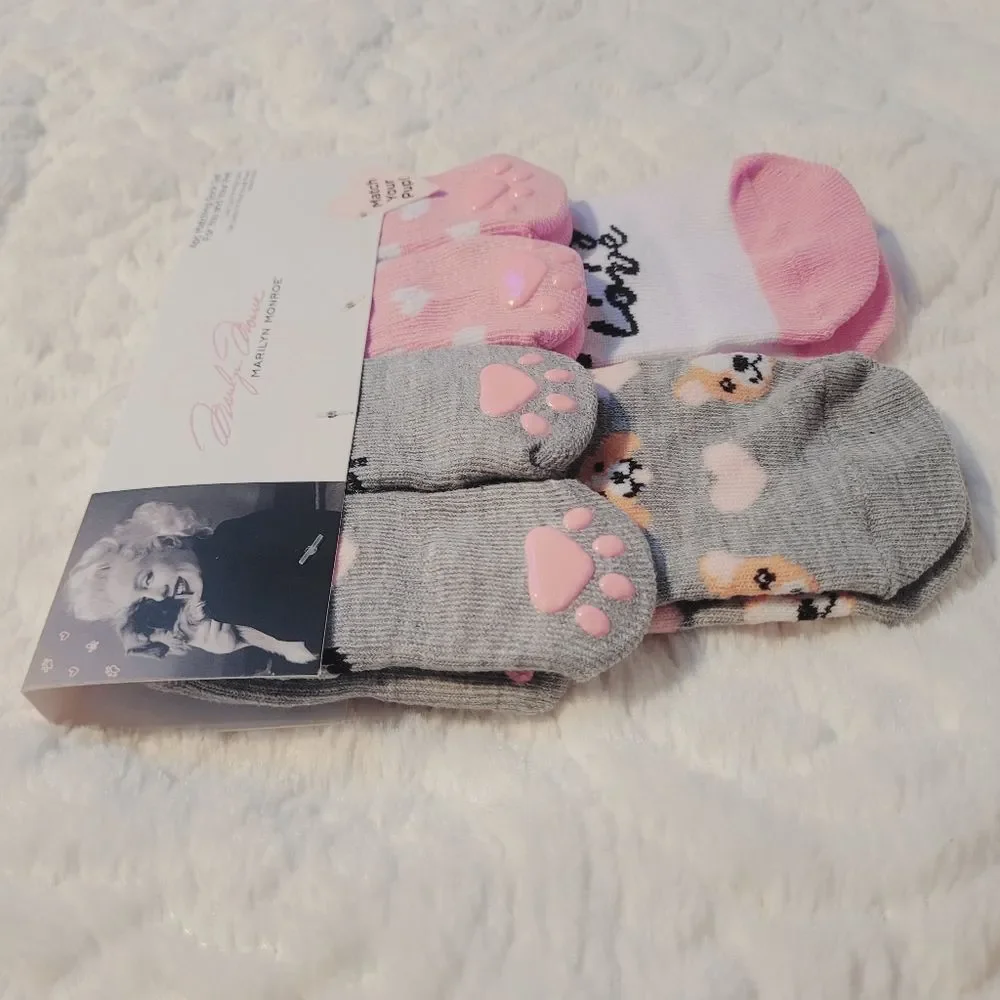 Marilyn Monroe 2 Pair Sock Set for a Girl & Her Pet OSFM Low Cut Puppy Love New